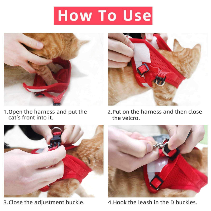 Cat Vest Harness and Small Dog Vest Harness for Walking, All Weather Mesh Harness, Cat Vest Harness with Reflective Strap, Step in Adjustable Harness for Small Cats (Red, XS) Red X-Small (Chest: 8"-9") - BeesActive Australia