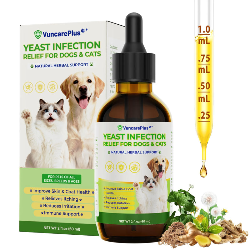 Natural Yeast Relief Drops for Dogs & Cats – 2 fl oz Herbal Ear & Skin Support for Itching, Paw Licking, Hot Spots & Odor Control – Apple Cider Vinegar & Goldenseal – Chicken Flavor Liquid Drops