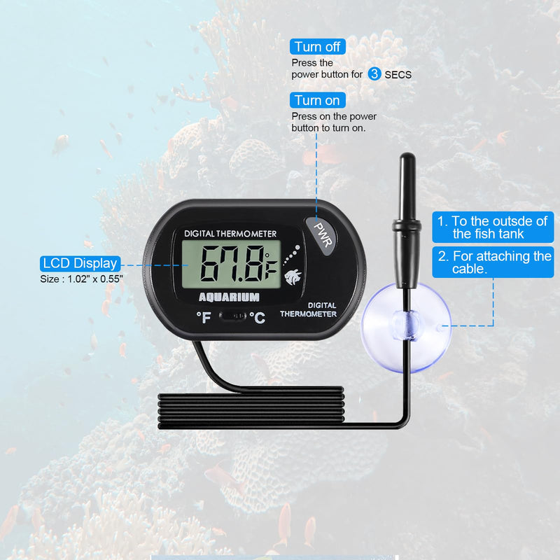 8pcs Aquarium Thermometer LCD Digital Fish Tank Thermometer with Water-Resistant Sensor Probe and Suction Cup for Turtle Incubators Terrarium Water Thermometer 8pcs - BeesActive Australia