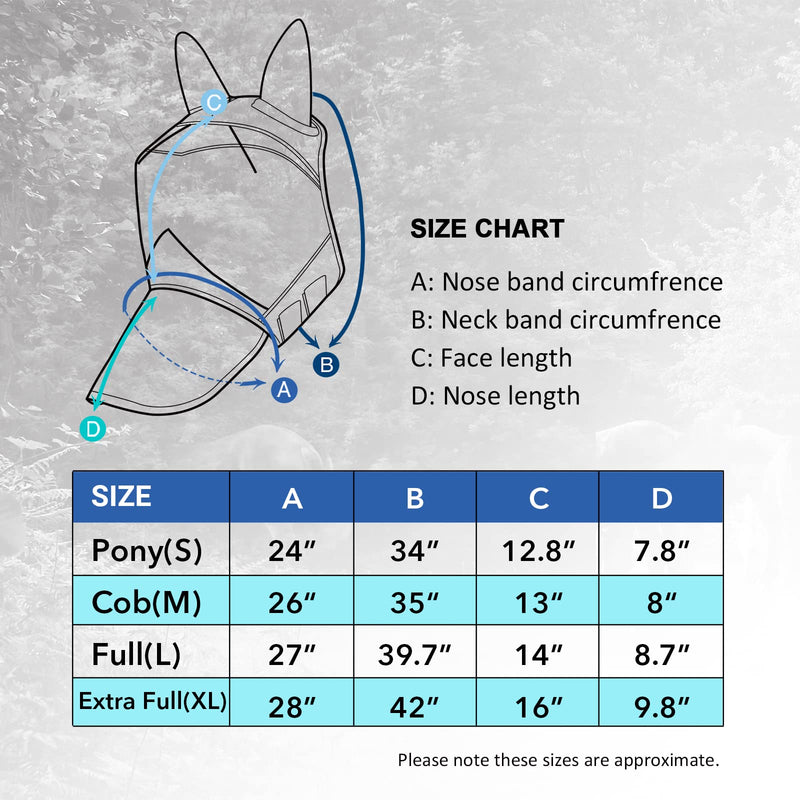 Harrison Howard Luxe Dual-Tone Horse Fly Mask Half Face with Ears Fully Visible UV-Blocking Fine Mesh Soft Fleece Edging for Extra Comfort Summer Mint/Navy L Full Size Full (Large) - BeesActive Australia