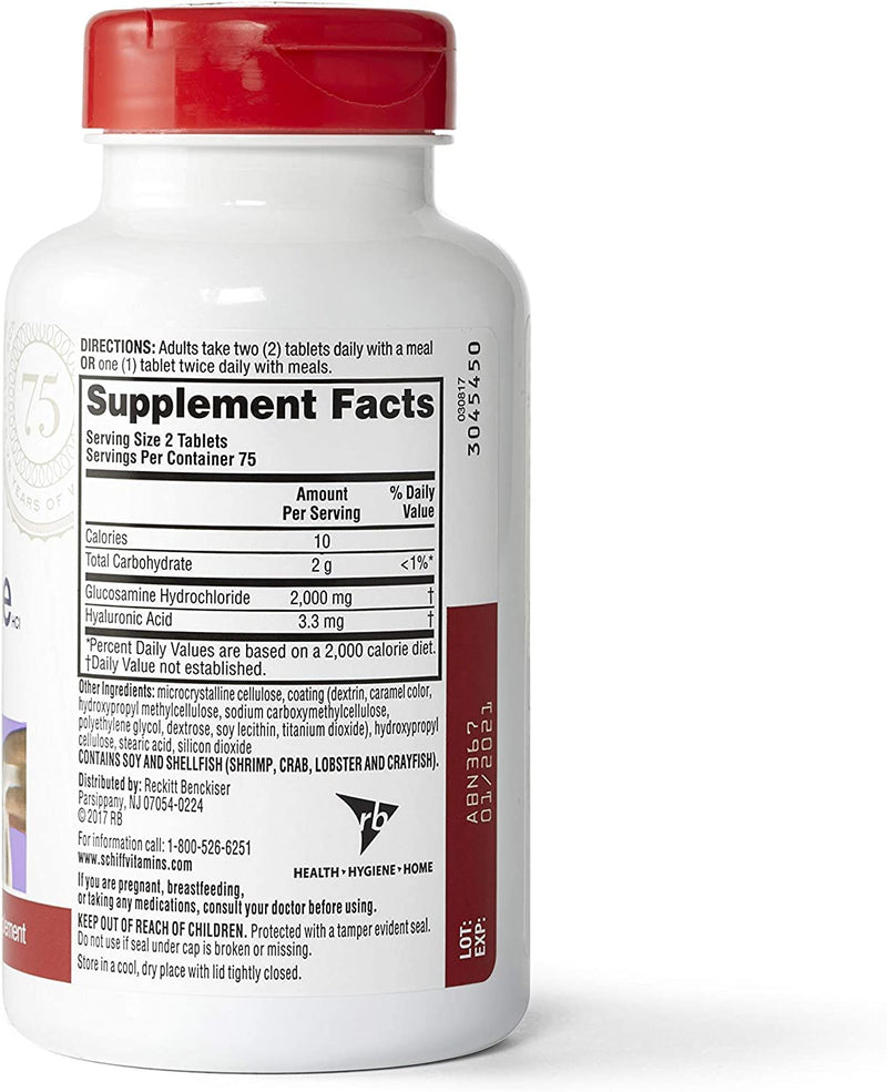 Schiff Glucosamine with Hyaluronic Acid, 2000mg Glucosamine, Joint Care Supplement Helps Lubricate & Protect Joints*, 150 Count (Pack of 2) no artificial flavors 150 Count (Pack of 2) - BeesActive Australia