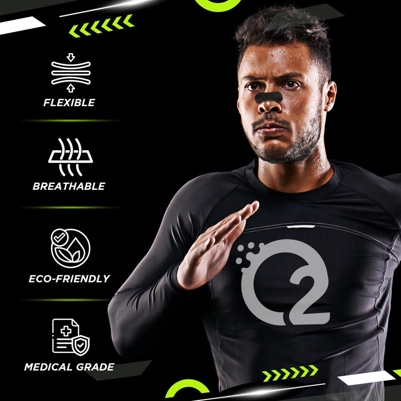 AIR-ON Performance Nose Strips | Nasal Strip for Breathing, Less Snoring & Sleeping Relief | Extra Strength, Wide Body | Drug-Free Adhesive, Athletic Support, Sweat & Oil Proof - Black (30 Pieces) - BeesActive Australia