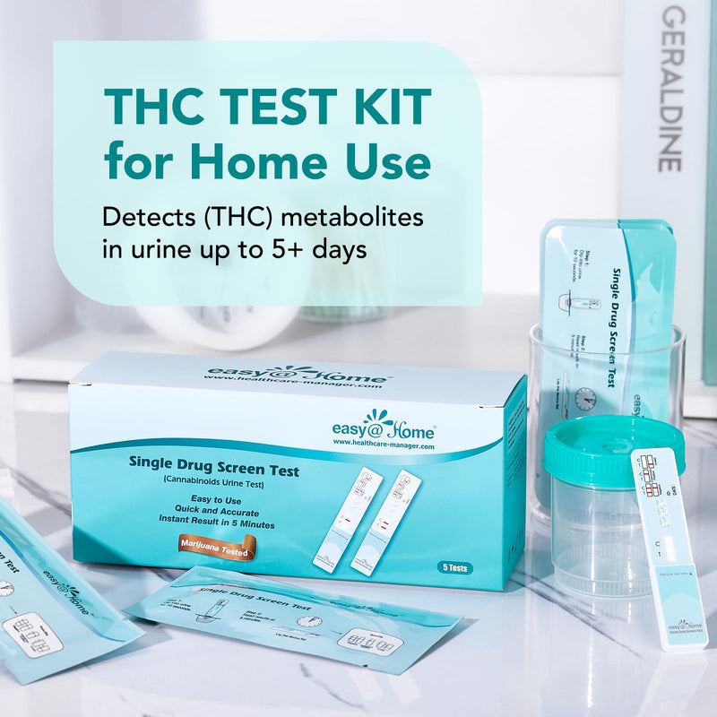 Easy@Home Marijuana THC Test Kit with Urine Cup: 5 Pack Highly Accurate Urine Drug Screen Tests for Weed/Cannabis, Standard Detection Threshold 50ng/mL, Instant Results in 5 Min - BeesActive Australia