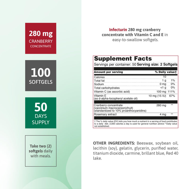 Cranberry 280 mg with Vitamin C & E Urinary Tract Support 100 Count