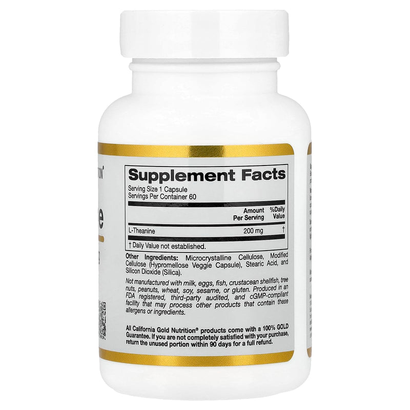 California Gold Nutrition L-Theanine, Featuring AlphaWave®, 200 mg, 60 Veggie Capsules