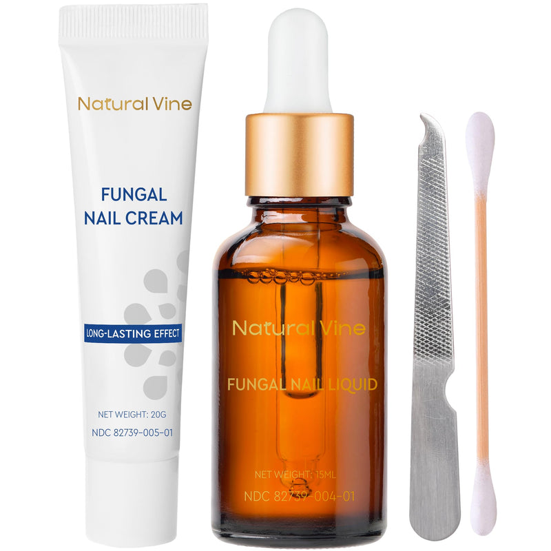 Natural Vine Toenail Fungus Treatment: Fungus Nail Treatment Liquid 15mL and Anti-fungal Nail Repair Cream 20g for Toenail and Fingernails - Extra Strength with Plant Extract Ingredients