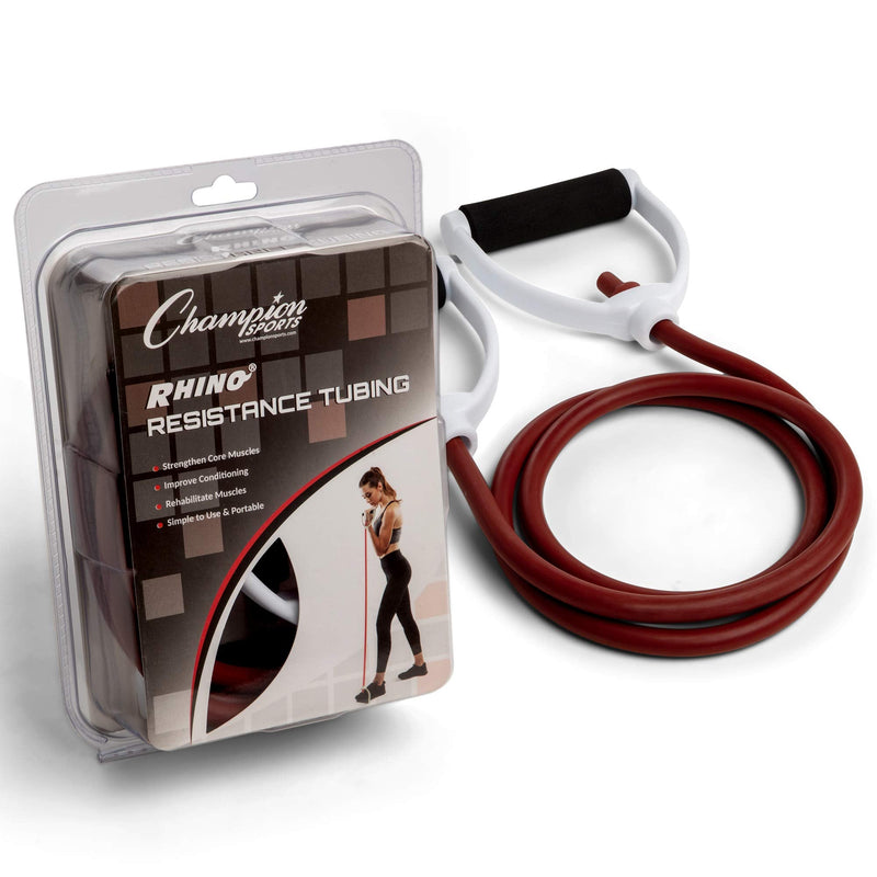 Champion Sports Resistance Tube Bands for Men and Women, Durable Stretch Fitness Band for Strength Training, Stretching, Rehabilitation- Premium Home Workout Equipment- 40 Lbs Resistance Tubing-Maroon - BeesActive Australia