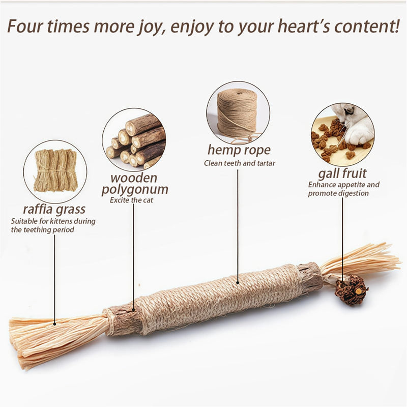 Silvervine Chew Sticks for Cats,QIANSSE4 Pack Cat Chew Toys Natural Dental Cleaning Chew Sticks for Indoor Cats Kitten Teething
