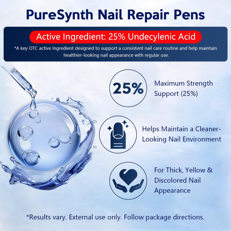Extra Strength Nail Fungus Repair Pen (OTC Maximum Strength), 25% Undecylenic Acid + Aloe & Vitamin E, For Thick Yellow Discolored Nails, 24 mL (0.81 fl oz) Total, 8-Pack,Designed in USA (White) White