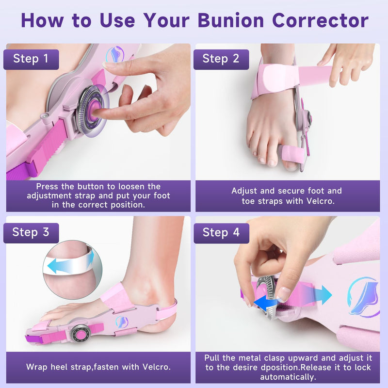 Bunion Corrector for Women & Men - Bunion Fix for Hallux Valgus Pain Relief with Non-Slip Big Toe Separator, Adjustable Big Toe Straighter, Bunion Splints Fits Left & Right Feet (Pink 2Pcs)