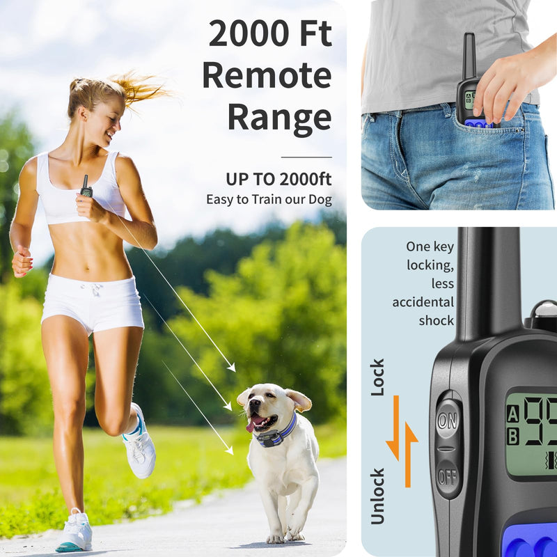 No Shock Dog Training Collar, 2025 Vibrating Dog Collar with Remote 2000ft, Beep and Vibration Collor for Dogs 10-120lbs, Rechargeable/Security Lock & Painless & Humane to Stop Bad Behaviors - BeesActive Australia