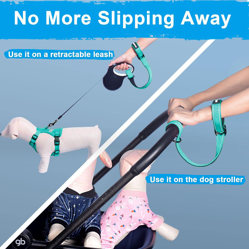PetBonus Short Dog Leash, Safety Wrist Strap for Retractable Dog Leash, Reflective Design and Adjustable Soft Padded Handle, Extra Layer Security for Pet Stroller (Turquoise) Turquoise 1 Pack