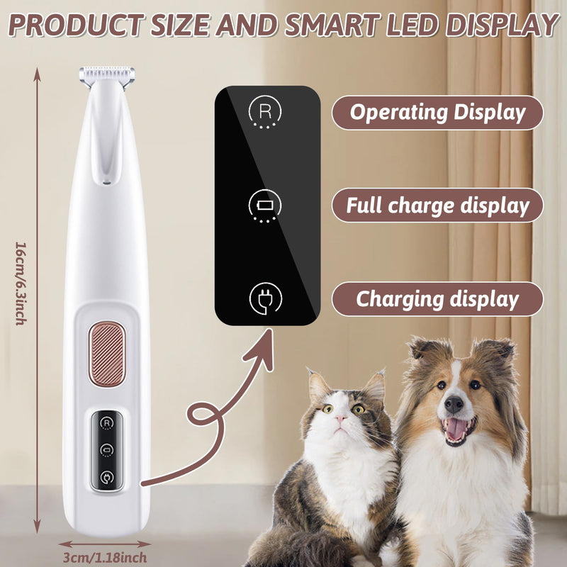 Skeadex Quiet Dog Clipper, Rechargeable Paw Trimmer for Dogs and Cats, Waterproof Professional Dog Trimmer with LED Light, for Thick Long Curly (White) White - BeesActive Australia