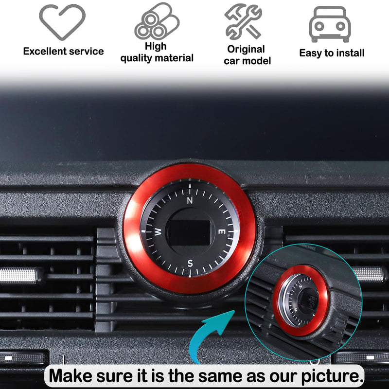 Car Aluminum Air Car Compass Circle Stopwatch Ring Decorative Interior Compatible with Ineos Grenadier 2020-2026 Dashboard Center Compass Cover Accessories (Red) Red - BeesActive Australia