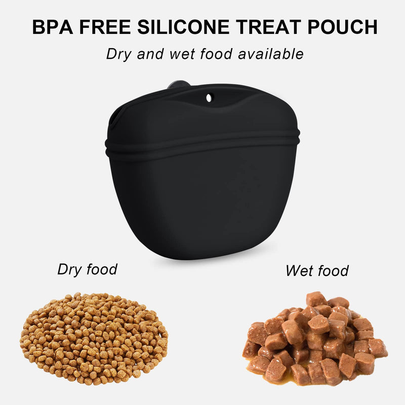 Left&Right Dog Clicker Training Kit,Silicone Dog Training Treat Pouch and Dog Clickers,Dog Treat Bag with Clicker Training for Dogs,Pet Treat Bag with Convenient Magnetic Buckle Closing and Waist Clip Black - BeesActive Australia