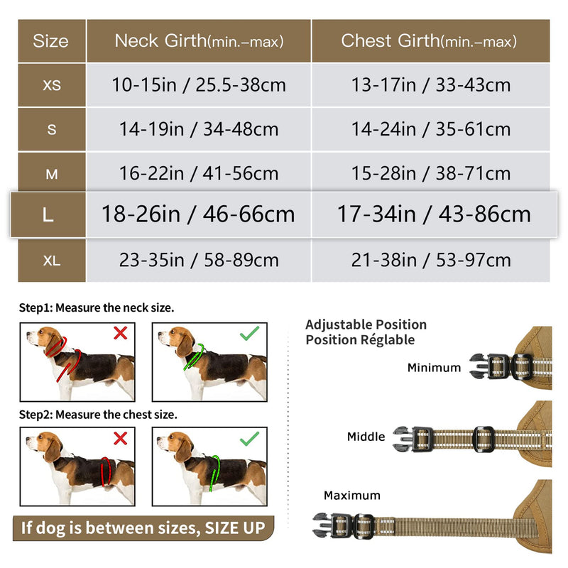 HEELE Dog Harness, Dog Harness Large Dogs Anti Pull Harness Dog Chest Harness with Handle Reflective Soft Padded Breathable Brown L MC Brown - BeesActive Australia