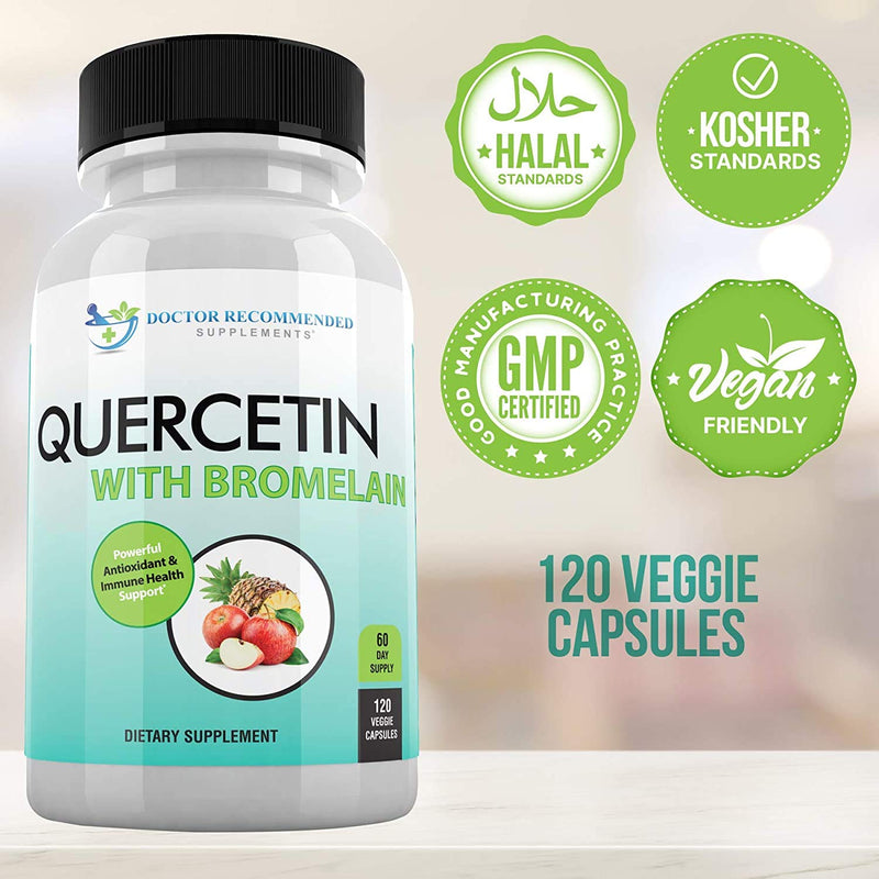 DOCTOR RECOMMENDED SUPPLEMENTS Quercetin 800mg w/Bromelain 165mg Per Serving- 120 Veggie Capsules-Full 60 Day Supply, Vitamin Supplement & Bioflavonoids, Gluten Free, Non-GMO (Pack of 2) 120 Count (Pack of 2) - BeesActive Australia