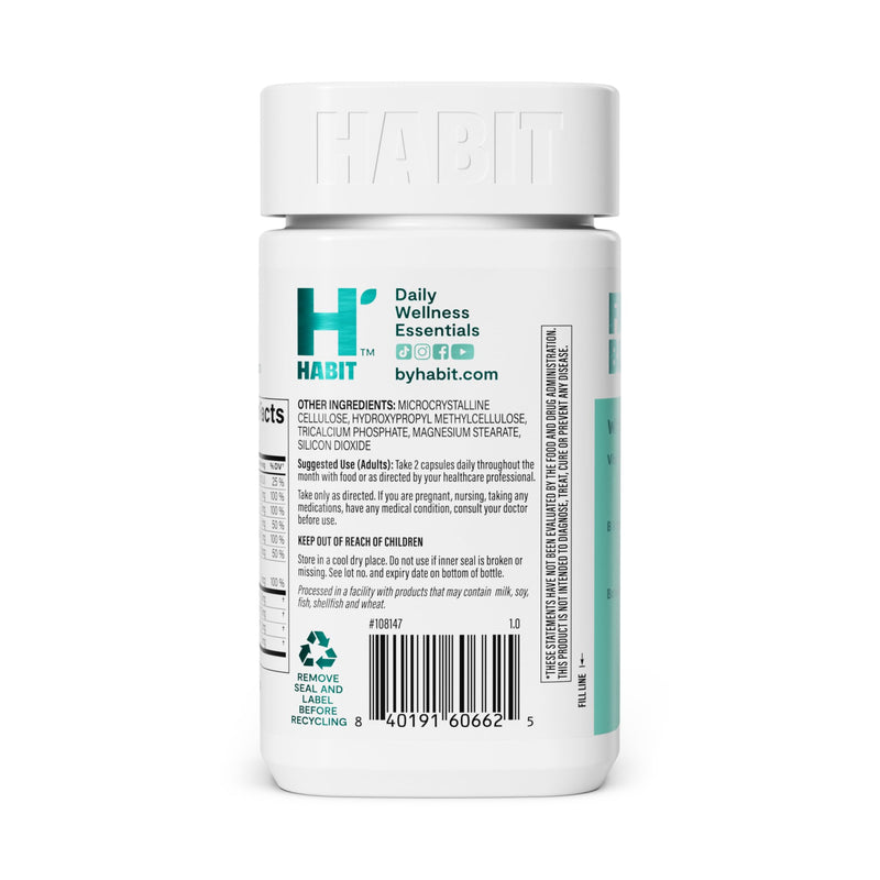 Habit PMS Support Supplement for Women (60 Capsules) - Supports Premenstrual Symptoms & Stress, Hormone Balance, Mood, B Vitamins, Vitamin D, Chasteberry, Ashwagandha, Gluten-Free, Non-GMO (1 Pack) 1 Pack