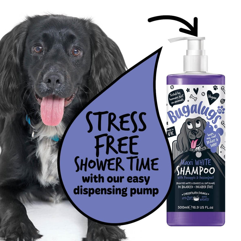 BUGALUGS dog shampoo Maxi White brightening dog shampoo with balanced pH value vegan all coat types 500 ml - BeesActive Australia