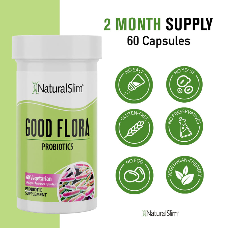 NaturalSlim Probiotic Gentle Formula, 60 Vegetarian Capsules | Gut Health, Digestion, Immune Support and De-Bloating Formula with 7 Probiotic Strains 60 Count (Pack of 1)