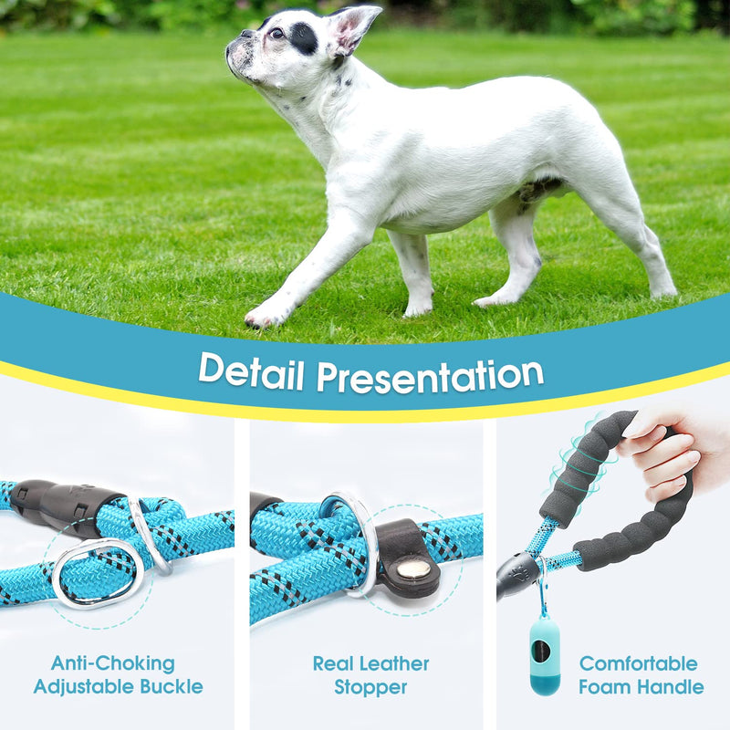 BAAPET 6 Feet Slip Lead Dog Leash Anti-Choking with Upgraded Durable Rope Cover and Comfortable Padded Handle for Large, Medium, Small Dogs Trainning with Poop Bags and Dispenser (Blue) Blue - BeesActive Australia