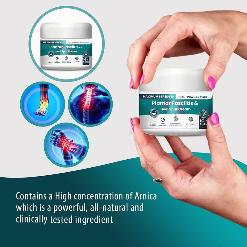 Plantar Fasciitis And Heel Spur Cream By PMT - Cream For Foot Relief. High Concentration of Arnica; Vitamin B6, MSM, Glucosamine - To Soothe and Relieve - 2.82 OZ