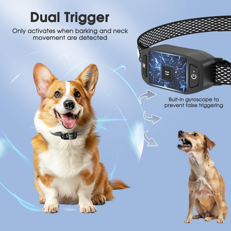 Bark Collar Rechargeable, Color LCD Screen Dog Bark Collar with 4 Modes and 5 Level Sensitivity, IP67 Waterproof Barking Collar for Large Medium Small Dogs, Deep Black - BeesActive Australia
