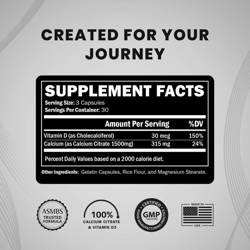 Journey Bariatric Calcium Capsules with Vitamin D3 | Bone Strength Support Pre- & Post-Surgery Health