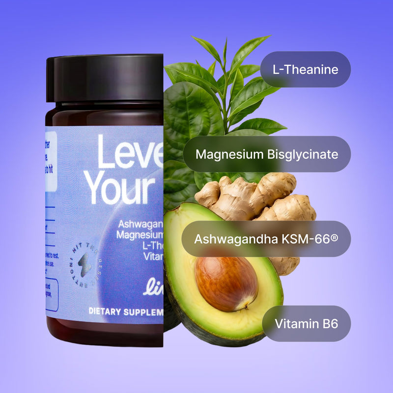 Level Up Your Sleep - Magnesium, Ashwagandha, L-Theanine & Vitamin B6 – Daily Balance & Calm Support - 30 Servings
