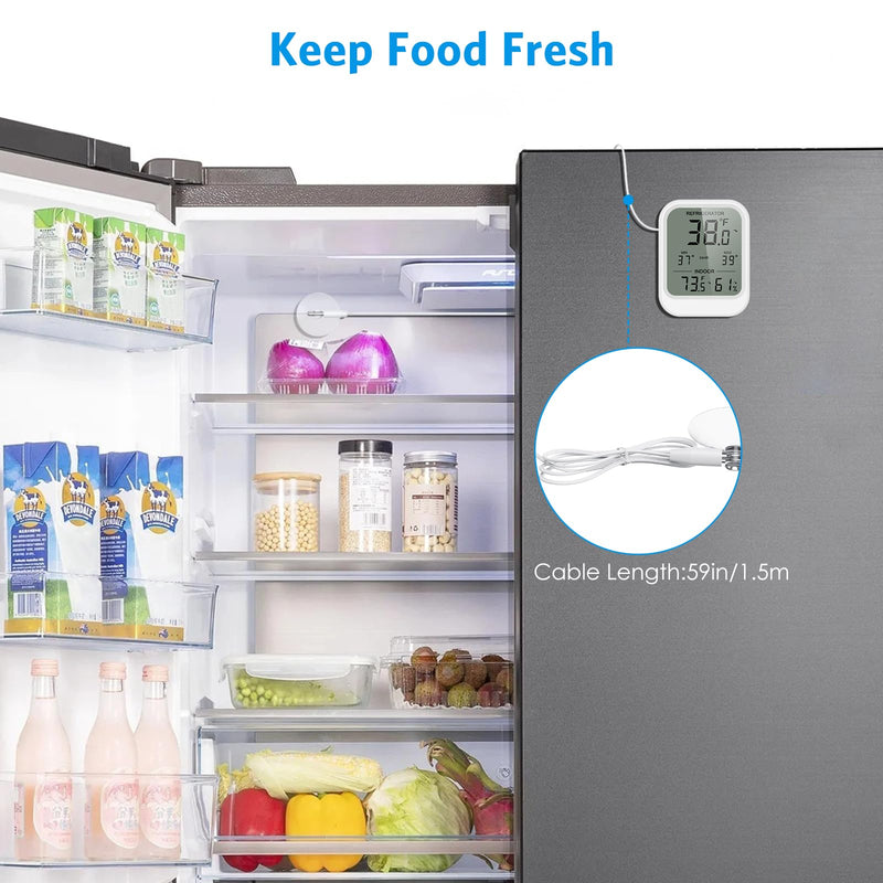 AMIR Digital Fridge Thermometer with Probe, LCD Display, Max/Min Records, Alarm, Digital Thermometer with External Sensor, Magnet, Suction Cup Freezer for Aquarium,Refrigerator,Freeze White - BeesActive Australia