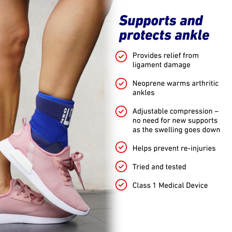 Neo-G Ankle Brace with Figure of 8 Strap – Neoprene Ankle Brace for Ligament Damage, Arthritis, for Sprained Ankle, Weak Ankles – Class 1 Medical Device - One Size