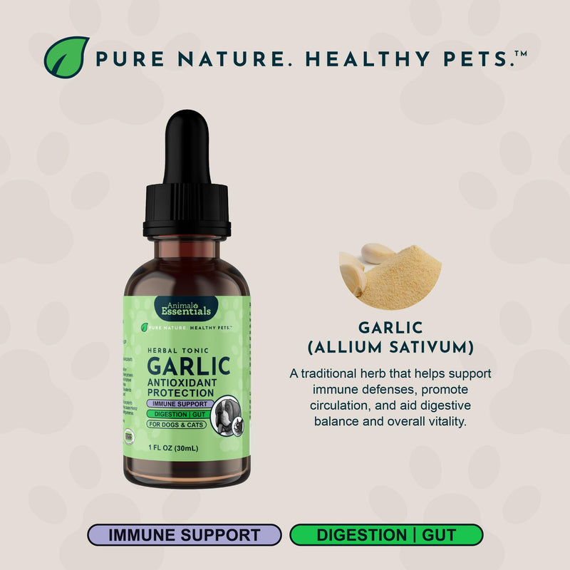 Animal Essentials Garlic Herbal Tonic for Dogs & Cats - Liquid Garlic Extract Supplement, All Natural, Provides Digestive & Immune Support, Antioxidant Protection for Pets - 1 fl oz 1 Fl Oz (Pack of 1)