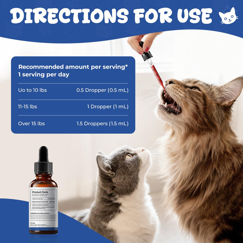 Appetite Stimulant Drops for Cats – Vitamin B12 Liquid with Methylcobalamin, Supports Appetite, Energy & Metabolism, Helps Picky or Low-Energy Cats Eat & Thrive, 2 fl oz