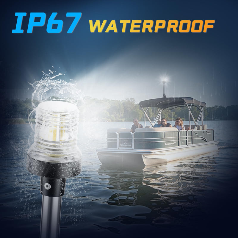 18 Inches Bimini Light for Pontoon Boat, Pontoon Navigation Lights Anchor Light Stern Lights for Bimini Top Mount Waterproof IP67, White Fold Down LED Marine Boat Rear Running Lighting 18 Inches