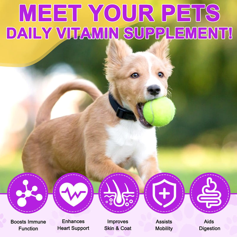 Dog Multivitamin Tablets, 15 in 1 Multivitamin Treats for Dogs Supports Immunity & Digestion, Skin & Coat and Joint Health, Multivitamin Dog Supplement for All Ages - 180PCs Chewable Tablets