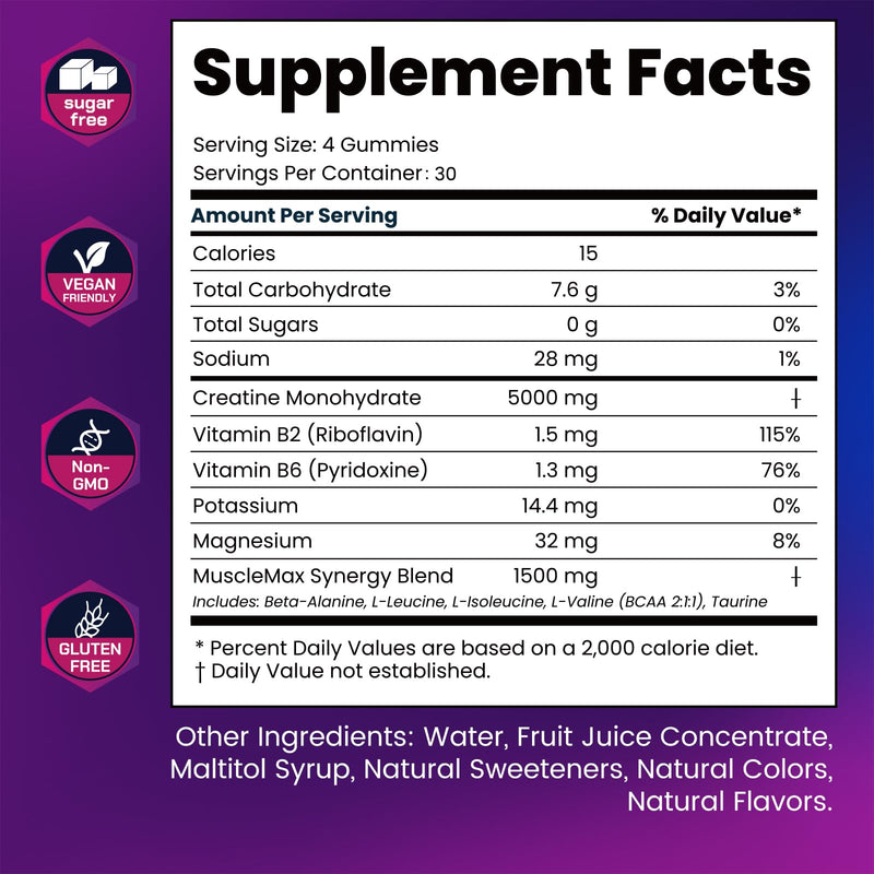 Creatine Gummies for Men & Women - 120 Count - creatine Gummy | for Muscle Growth, with 5g Creatine Monohydrate, Taurine, BCAA, Vitamin B2 B6, Pineapple Flavor, Sugar Free, Anti-Melting