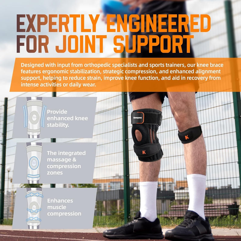 2-in-1 Professional Knee Brace for Pain Relief,Adjustable Knee Support with Patella Pad & Side Stabilizers, Compression Knee Sleeve for Meniscus Tear, ACL, Joint Pain, Runner, Workout-Men & Women L BLACK
