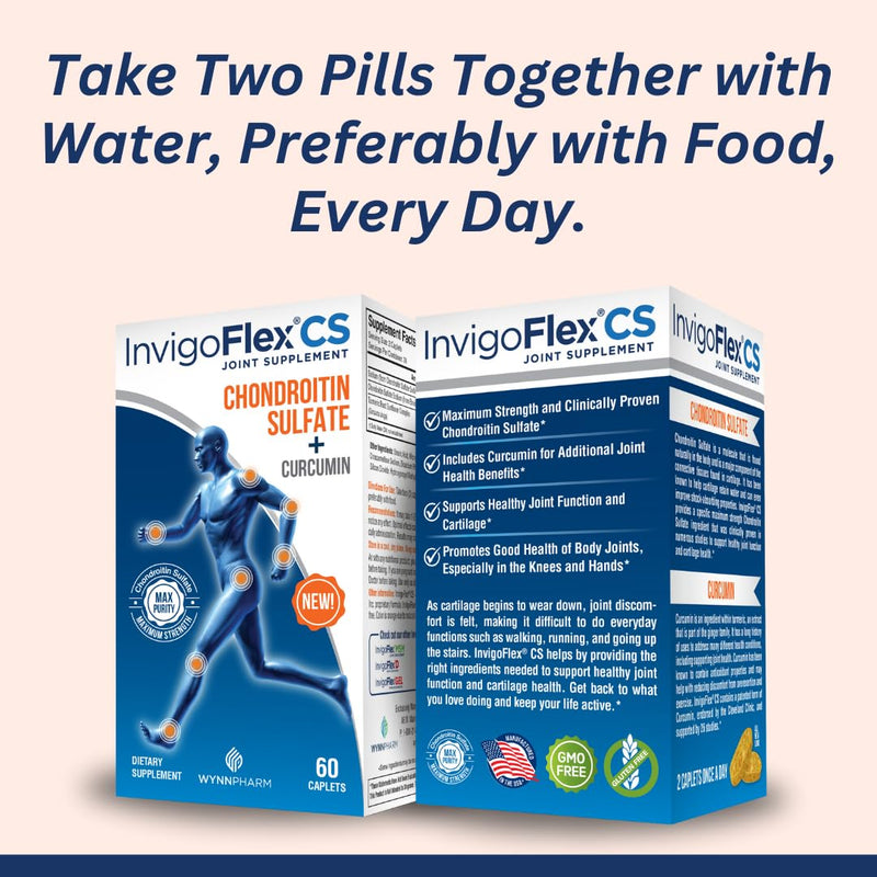 INVIGOFLEX® CS - Chondroitin Sulfate with Turmeric Curcumin Non GMO for Knee, Hand, Back & Hip Premium Joint Supplement 60 Count (Pack of 1)
