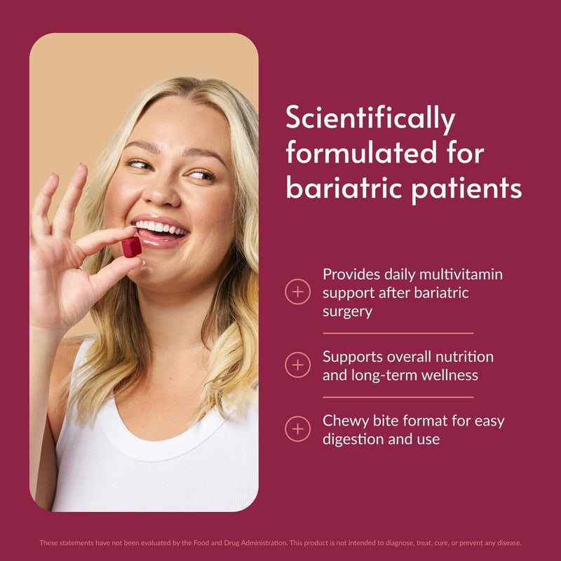Bariatric Advantage Multi Chewy Bite, Dark Cherry, 60 Count | Soft Chew Multivitamin for Bariatric Surgery Patients, Chewable Multivitamin with Folic Acid, Vitamin D3 and More