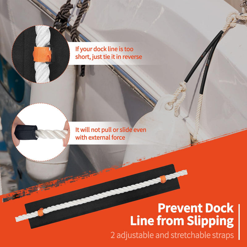 Dock Line Chafe Guards 26inch 4PCS Neoprene Diving Material Skin-Friendly and Non-Abrasive with Two Rope Telescopic Fixation Straps - BeesActive Australia
