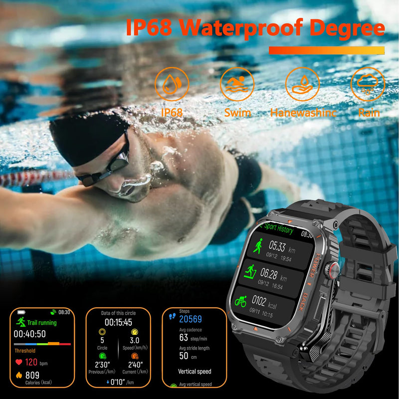 Military GPS Smart Watch for Men Pressure/Altitude/Compass,Fitness Smart Watch for Android Phones and iPhone,Outdoor Waterproof Fitness Tracker with Blood Oxygen/Heart Rate/Sleep/100+ Sport Modes Black - BeesActive Australia