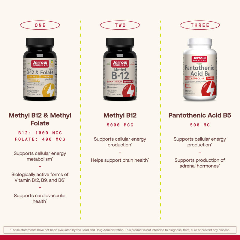 Jarrow Methyl B-12 & Methyl Folate Supplement, 100 Chewable Tablets | Bioactive Vitamin B12 & B9 Supplement, Supports Cellular Energy Production, Healthy Brain Function & Metabolism, 100 Servings 100 Count (Pack of 1)