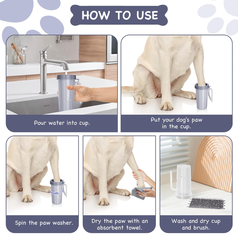 Paw Cleaner with Handle for Large Dogs - Effectively Cleans Muddy Paws and Feet for Dogs & Pets (Gray) Large with Handle Gray - BeesActive Australia