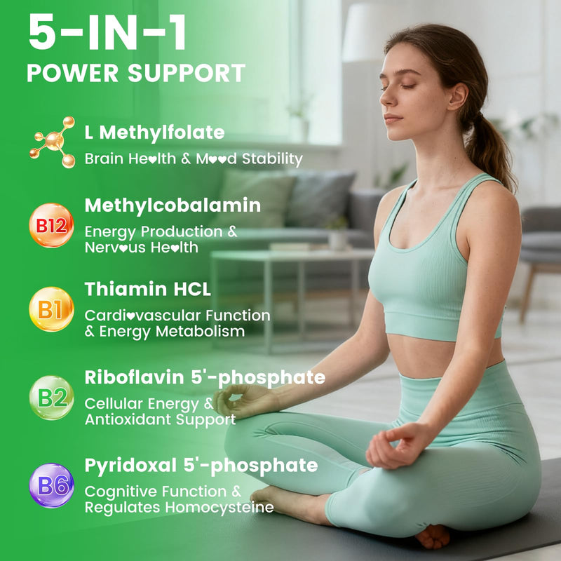 L-Methylfolate 15 mg Gummies with Methyl B12, Methylated B1, B2, B6, Active 5-MTHF & High Absorption - Supports Brain Health & Immune System, Pineapple Flavor, 60 Count 60 Count (Pack of 1)