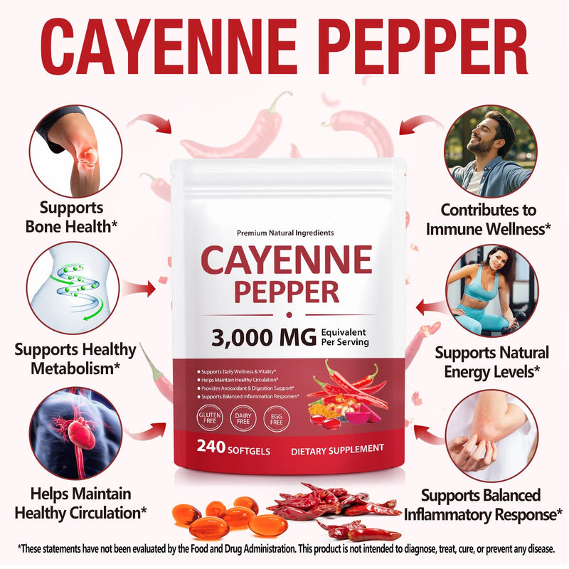 Cayenne Pepper Softgels with Beetroot Extract, Turmeric Curcumin & Hawthorn – Enhanced with Vitamins D3, K2 & E – Supports Heart Health, Circulation & Leg Vein Wellness – 240 Easy-to-Take Capsules 240 Count (Pack of 1)