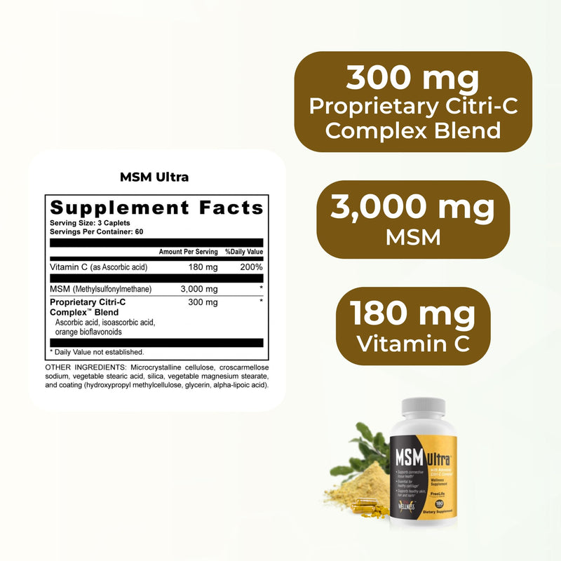 Youngevity Freelife MSM Ultra | 3,000 mg MSM + Proprietary Citri-C Complex Blend + Vitamin C | Ultimate Methylsulfonylmethane Supplement | Bone & Joint Support | 180 Count
