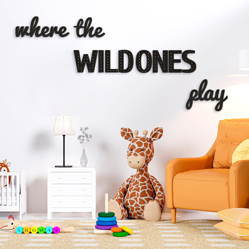 Where the Wild Ones Play Nursery Sign Wooden Playroom Wall Decor Playroom Sign Decoration Word Play Sign for Playroom Kids and Baby Wall Plaques for Boys Girls (Black,23 Inch) 23 Inch Black - BeesActive Australia