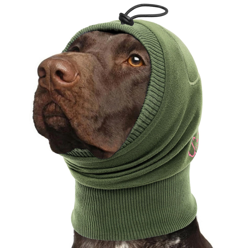 No Shake Ear Wraps for Dogs, Adjustable Dog Ear Cover with SoundProof Pads, Anxiety Relief Pet Ears Muffs Noise Protection Dog Calming Hoodie for Hematoma, Grooming, Thunder, Army Green L Large ArmyGreen