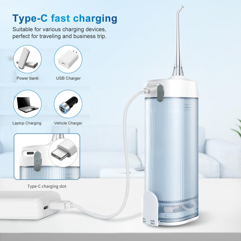 Mini Cordless Portable Water Flosser Oral Irrigator Water Teeth Cleaner Pick, Telescopic Water Tank, 4 Modes & IPX7 Waterproof, Home & Travel Water Flossers for Teeth, Braces Bridges Care. Blue
