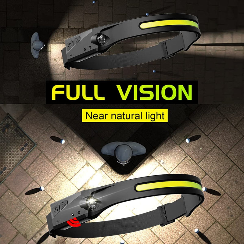 WINDFIRE Headlamp Rechargeab, 230° Wide Beam LED Head Lamp with Motion Sensor, Bright Light Bar Headlight Camping Accessories Gear for Adults, 5 Modes Head Light for Hiking, Running, Cycling Black-1